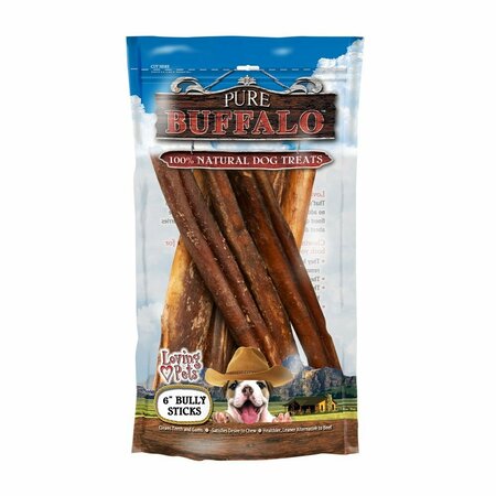 LOVING PETS Pure Buffalo Grain Free Bully Sticks Natural Dog Treats 6 Inch, 6PK 842982056572